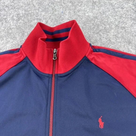 Polo Ralph Lauren Track Jacket Mens XL Navy Red Full Zip Made in USA Colorblock - Picture 2 of 13